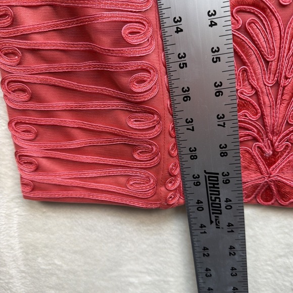 Sue Wong Cocktail Sheath Dress Coral Lace Soutache Sleeveless Wedding Guest - Picture 4 of 14